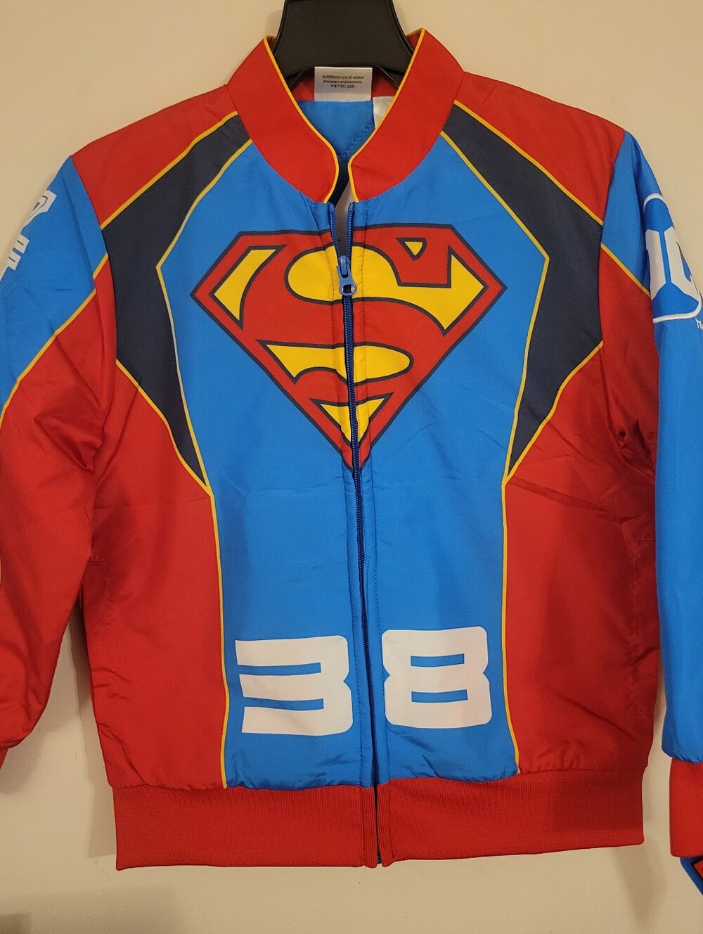 NEW DC Comics Superman Blue & Red Puffer Jacket with Yellow Accent